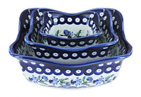 Polish Pottery Sweet Annie 3 Piece Square Scallop Bowl Set
