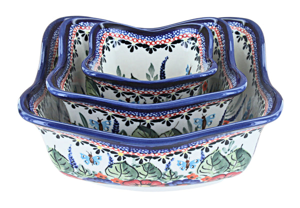 Floral Butterfly 3 Piece Square Scallop Bowl Set