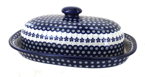 Polish Pottery Flowering Peacock Bread Container