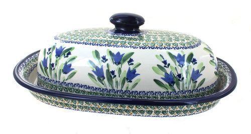 Polish Pottery Blue Tulip Bread Container