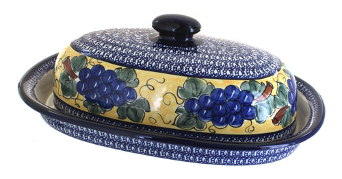 Polish Pottery Grapes Bread Container