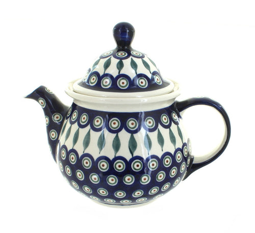 Polish Pottery Peacock Large Teapot