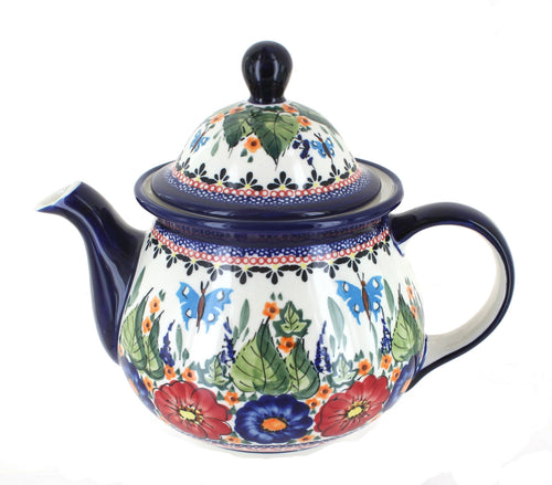 Polish Pottery Floral Butterfly Large Teapot