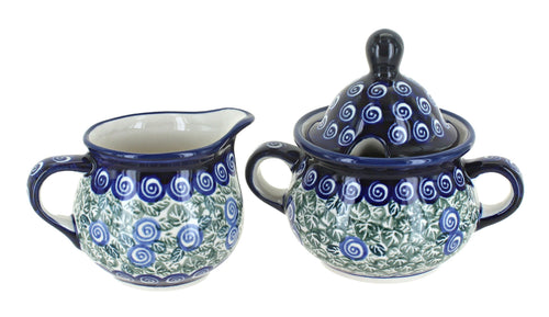 Polish Pottery Seaside Swirl Cream & Sugar Set