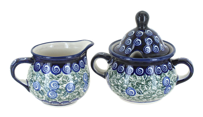 Polish Pottery Seaside Swirl Cream & Sugar Set