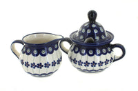 Polish Pottery Flowering Peacock Cream & Sugar Set