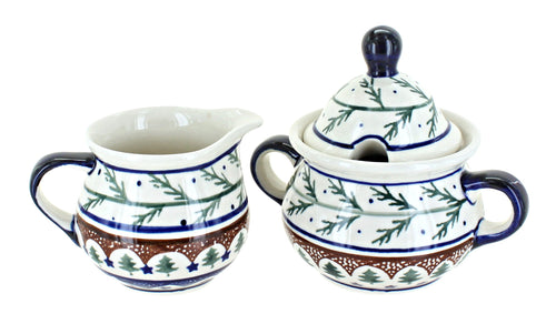 Polish Pottery Evergreen Cream & Sugar Set