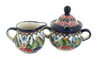 Polish Pottery Floral Butterfly Cream & Sugar Set