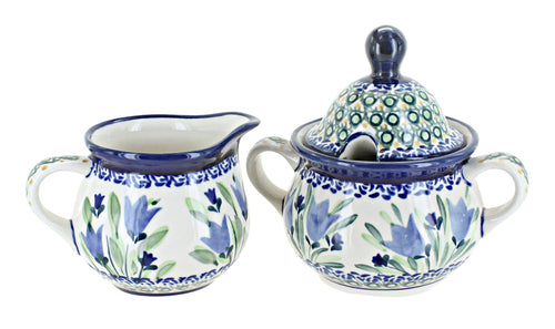 Polish Pottery Blue Tulip Cream & Sugar Set