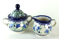 Blue Tulip Cream & Sugar Set Polish Pottery