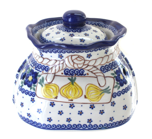 Polish Pottery Spring Blossom Large Garlic Keeper