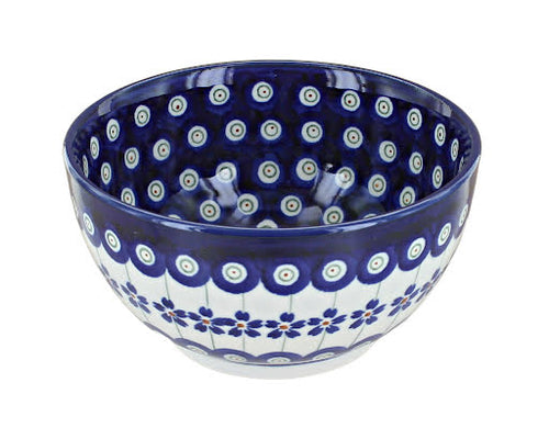 Polish Pottery Flowering Peacock Dessert Bowl