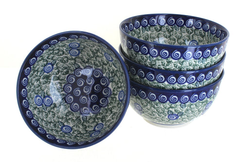 Polish Pottery Seaside Swirl 4 Piece Dessert Bowl Set