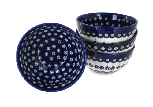 Polish Pottery Flowering Peacock 4 Piece Dessert Bowl Set