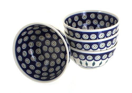 Polish Pottery Peacock 4 Piece Dessert Bowl Set