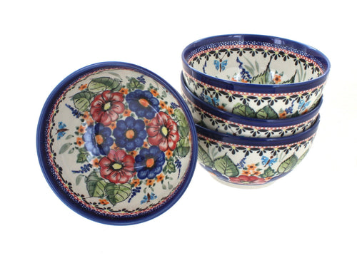 Polish Pottery Floral Butterfly 4 Piece Dessert Bowl Set