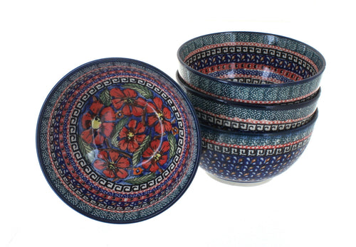 Polish Pottery Jungle Flower 4 Piece Dessert Bowl Set