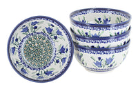 Polish Pottery Blue Tulip 4 Piece Dessert Bowl Set