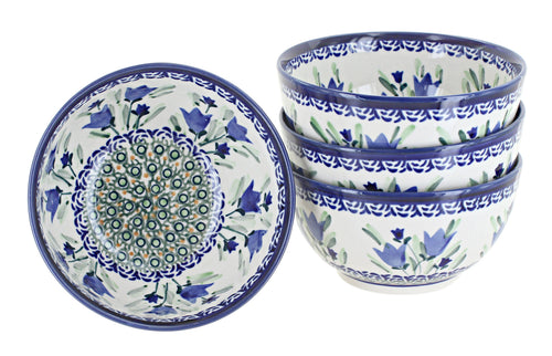 Polish Pottery Blue Tulip 4 Piece Dessert Bowl Set