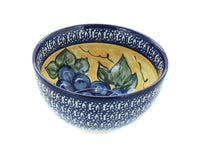 Polish Pottery Grapes Dessert Bowl with Cobalt Rim