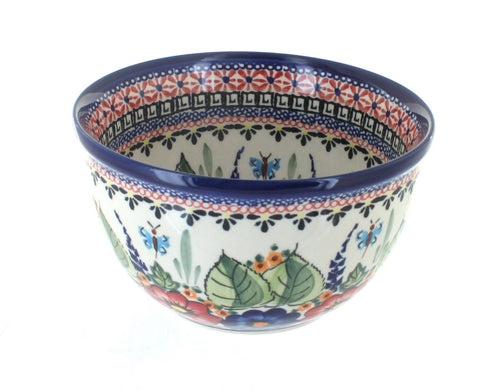 Polish Pottery Floral Butterfly Small Mixing Bowl