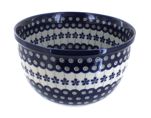Polish Pottery Flowering Peacock Medium Mixing Bowl