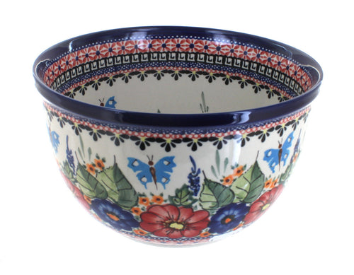 Polish Pottery Floral Butterfly Medium Mixing Bowl