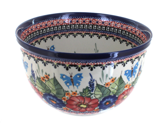 Polish Pottery Floral Butterfly Medium Mixing Bowl