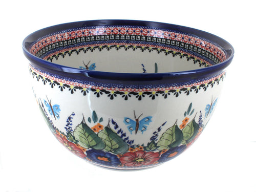 Polish Pottery Floral Butterfly Large Mixing Bowl