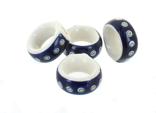 Polish Pottery Flowering Peacock Napkin Ring Set