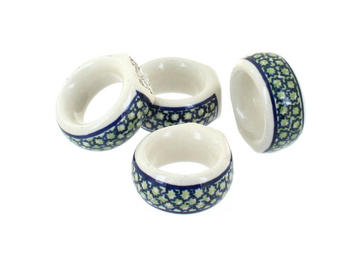 Polish Pottery Mosaic Flower Napkin Ring Set