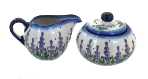 Polish Pottery Lavender Fields Sugar Bowl & Creamer Set