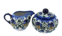 Polish Pottery Pansies Sugar Bowl & Creamer Set