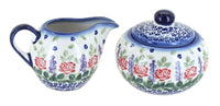 Polish Pottery Roses Are Red Sugar Bowl & Creamer Set