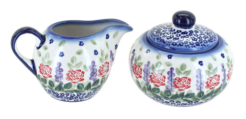 Polish Pottery Roses Are Red Sugar Bowl & Creamer Set