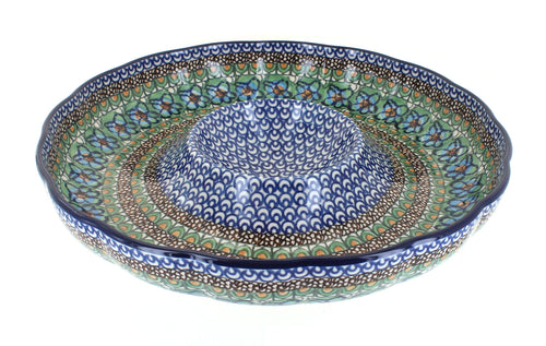 Polish Pottery Mardi Gras Chip & Dip Bowl