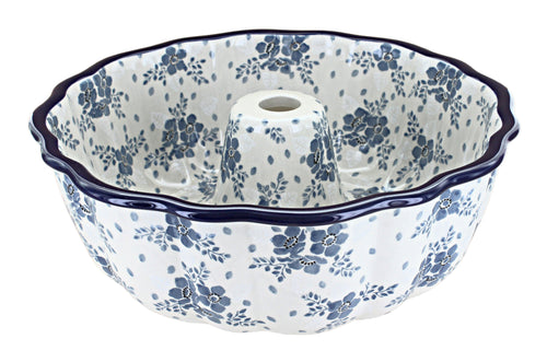 Polish Pottery Blue Fleur Ring Cake Pan