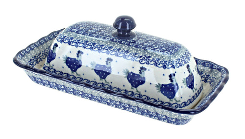 Polish Pottery Barnyard Rooster Butter Dish