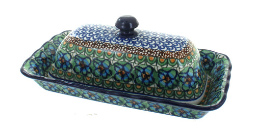 Polish Pottery Mardi Gras Butter Dish