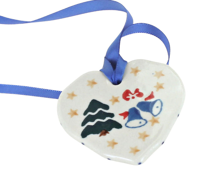 Polish Pottery Winter Bells Heart Ornament