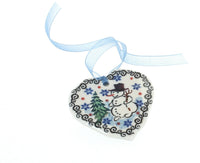Polish Pottery Snowman Heart Ornament