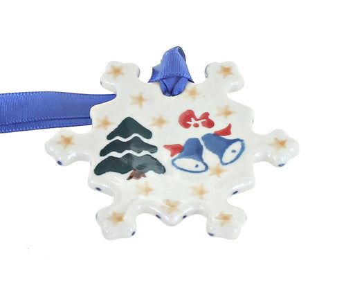 Polish Pottery Winter Bells Snowflake Ornament