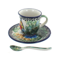 Polish Pottery Teresa Espresso Cup & Saucer with Spoon