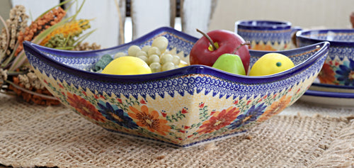 Autumn Burst Large Square Bowl Polish Pottery