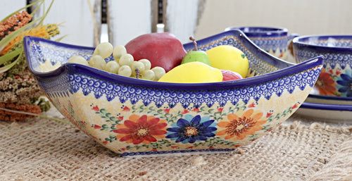 Autumn Burst Large Square Bowl Polish Pottery