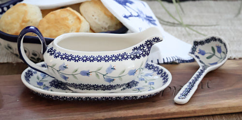 Tulip Gravy Boat & Ladle Polish Pottery