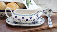 Blue Daisy Gravy Boat & Ladle Polish Pottery