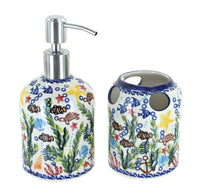 Polish Pottery Atlantis Soap Dispenser & Toothbrush Holder