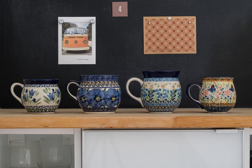 Blue Tulip Bell Shaped Mug Polish Pottery