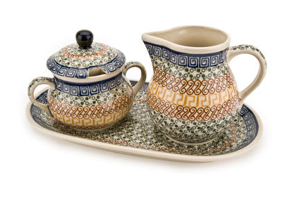 Athena Large Sugar & Creamer Set with Tray Polish Pottery